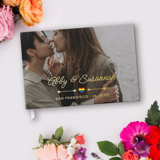 Pride Heart Gold Arrows Foto LGBTQ Hochzeit Gästebuch (Von Creator hochgeladen)