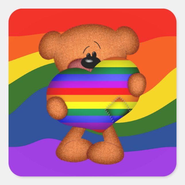 Pride Heart Teddy Bar Quadratischer Aufkleber (Vorderseite)