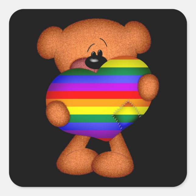 Pride Heart Teddy Bar Quadratischer Aufkleber (Vorderseite)