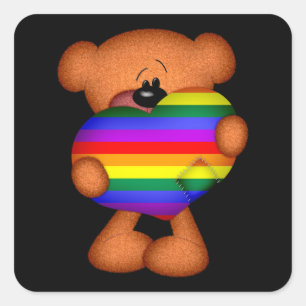Pride Heart Teddy Bar Quadratischer Aufkleber