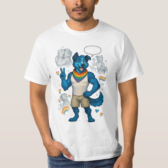 Pride Hund mit Regenbogen Halstuch & Sprechblase T-Shirt (Vorderseite)