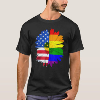 Pride LGBT Daisy Heart Rainbow American Flag Flown T-Shirt