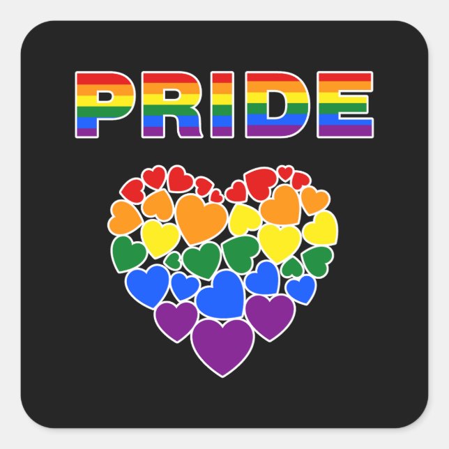 PRIDE LGBTQ Rainbow Hearts Quadratischer Aufkleber (Vorderseite)