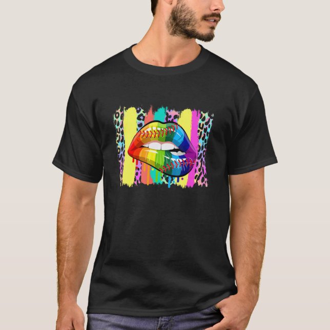 Pride Month Baseball Rainbow Lips T-Shirt (Vorderseite)