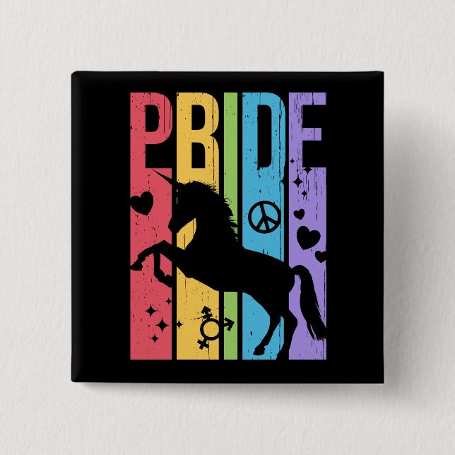 Pride Month Distressive Typografie mit Unicorn Button (Vorderseite)