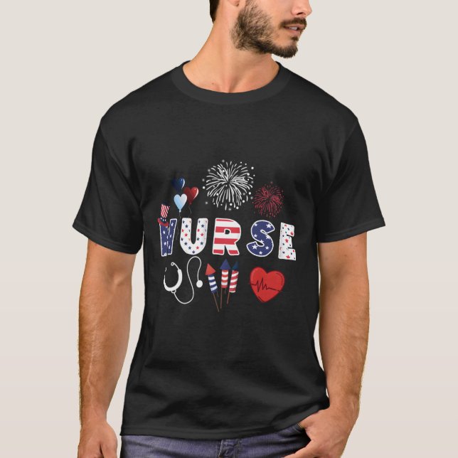 Pride Nurse Usa Flag Stethoscope Patriotic Nurse 4 T-Shirt (Vorderseite)