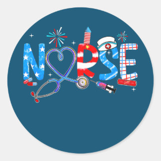 Pride Nurse USA Flag Stethoscope Patriotic Nurse Runder Aufkleber