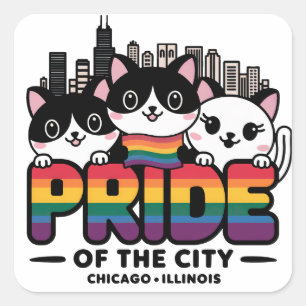 Pride of Chicago City Illinois USA Rainbow Flag Quadratischer Aufkleber