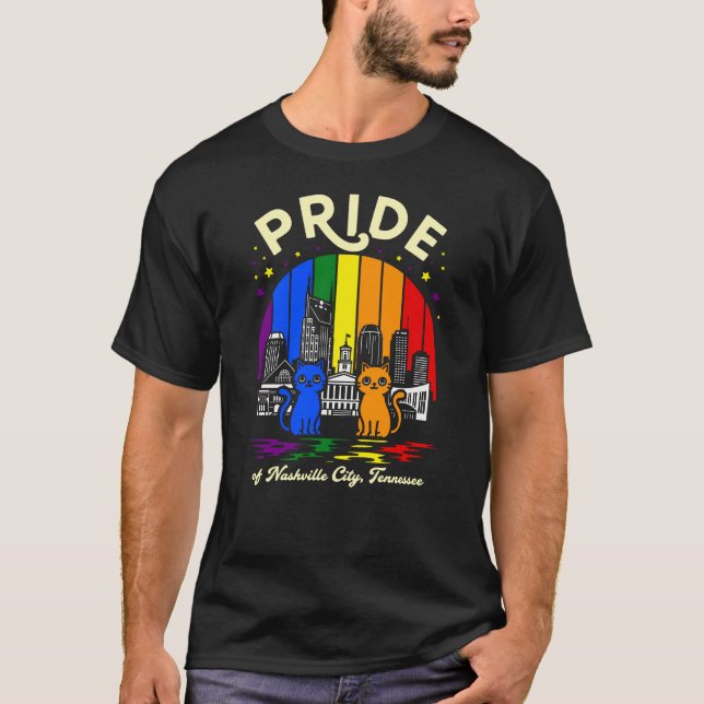 Pride of Nashville City Tennessee Cats Rainbow Fla T-Shirt (Vorderseite)