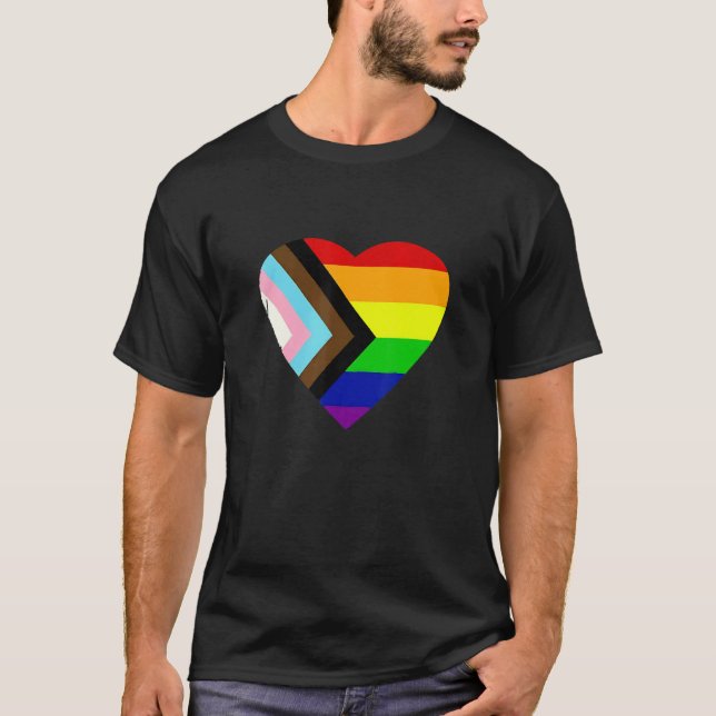 Pride Progress Rainbow Flag LGBT + Trans und Queer T-Shirt (Vorderseite)