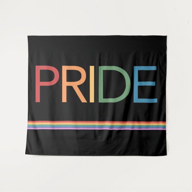 PRIDE Rainbow Black Tapestry Wandteppich (Vorderseite (Horizontal))