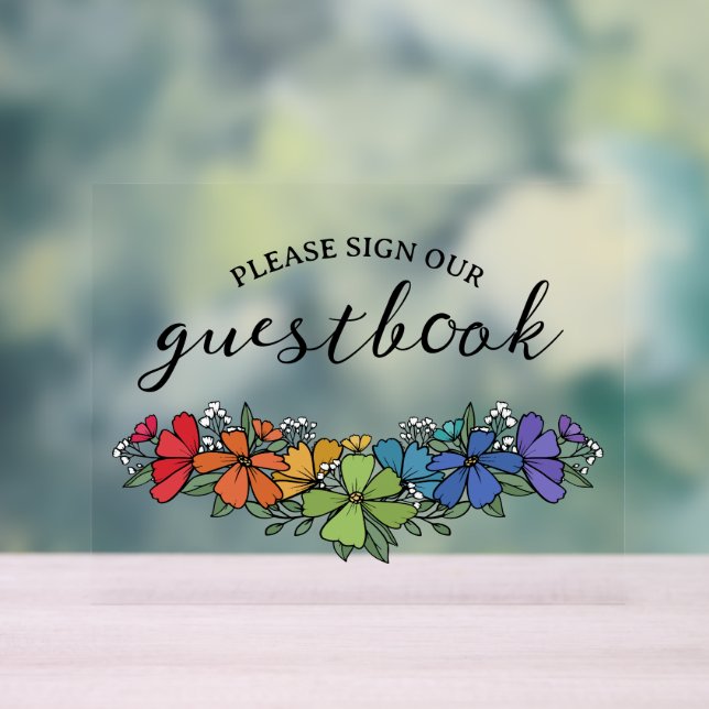Pride Rainbow Blume LGBT Sign Guestbook Acrylschild (Neutral)