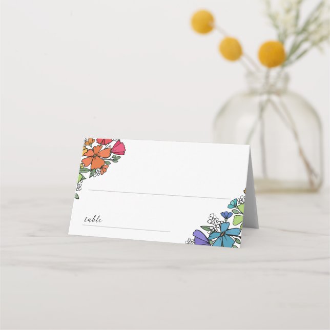Pride Rainbow Blume LGBT Wedding Platzkarte (Vorderseite)