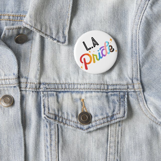Pride Rainbow Button mit City Briefmarke - Los Ang (Beispiel)