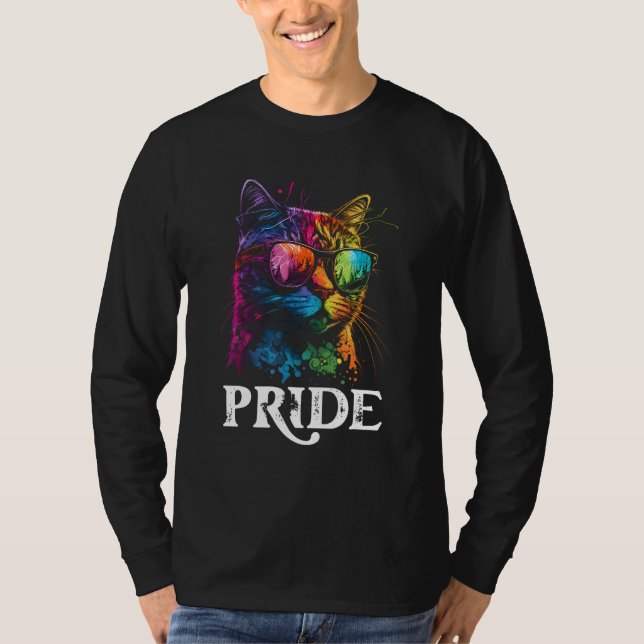 Pride Rainbow Cat Realistic Gay Pride LGBTQ Cat Ow T-Shirt (Vorderseite)