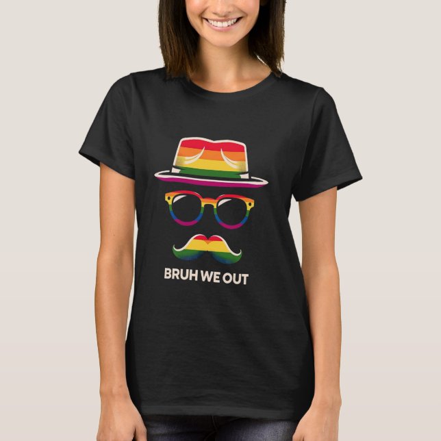 Pride Rainbow Hat Glasses Mustache Retro tee (Vorderseite)