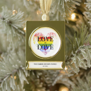 Pride Rainbow Heart Gay lesbian LGBT Familie Banner-Ornament Gold