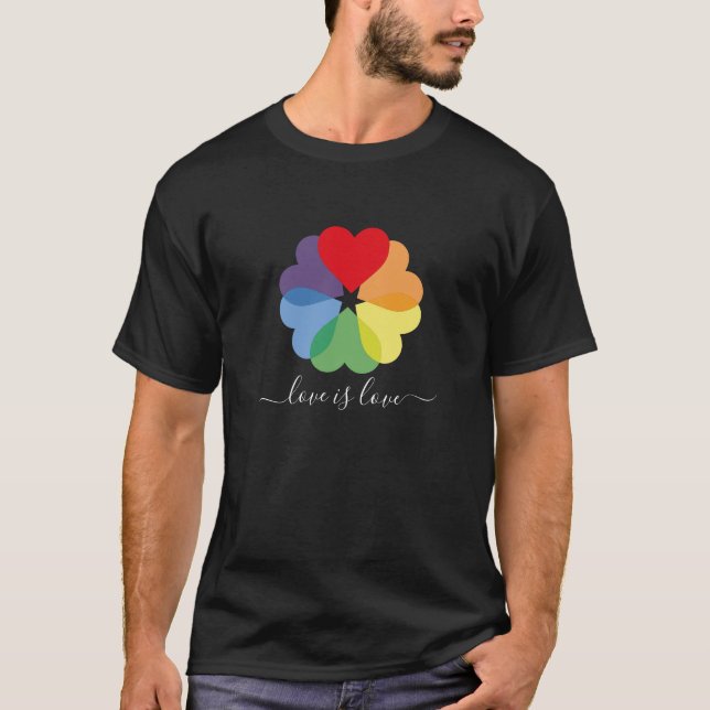 Pride Rainbow Hearts Liebe ist Liebe T-Shirt (Vorderseite)