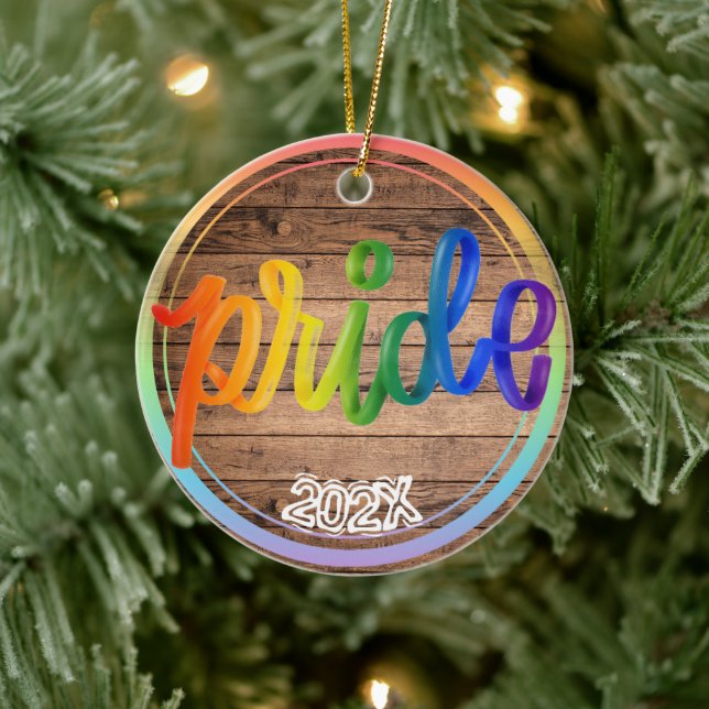 Pride Rainbow Individuelle Name - Jahr Keramik Ornament (Baum)
