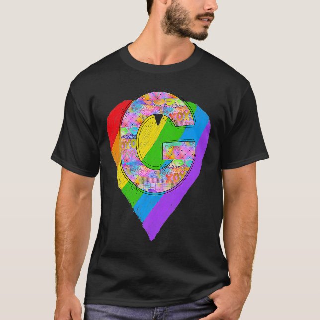 Pride Rainbow Letter G Anfangsname Monogramm Que T-Shirt (Vorderseite)