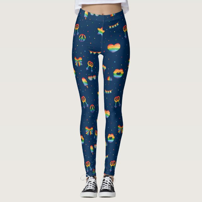 Pride Rainbow LGBT Gay Que ein Liebe Muster Leggings (Vorderseite)