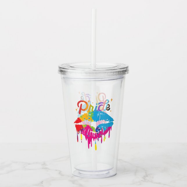 Pride Rainbow Lips LGBTQ | Dripping Lips Acryltrinkbecher (Vorderseite)