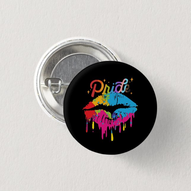 Pride Rainbow Lips LGBTQ | Dripping Lips Button (Vorne & Hinten)