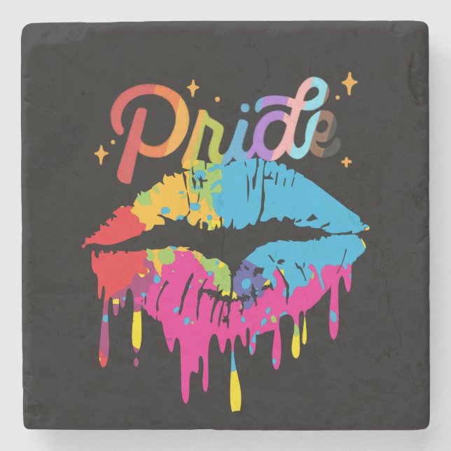 Pride Rainbow Lips LGBTQ | Dripping Lips Steinuntersetzer (Vorderseite)