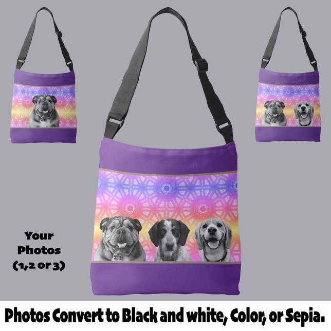 Pride Rainbow Pattern Black and White Dog Photo(s) Tragetaschen Mit Langen Trägern (Von Creator hochgeladen)