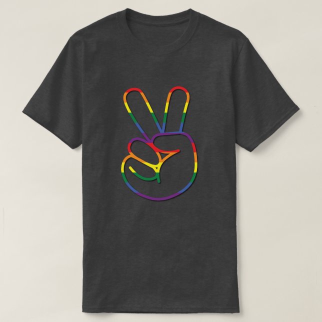 Pride Rainbow Peace Sign Kontur T-Shirt (Design vorne)