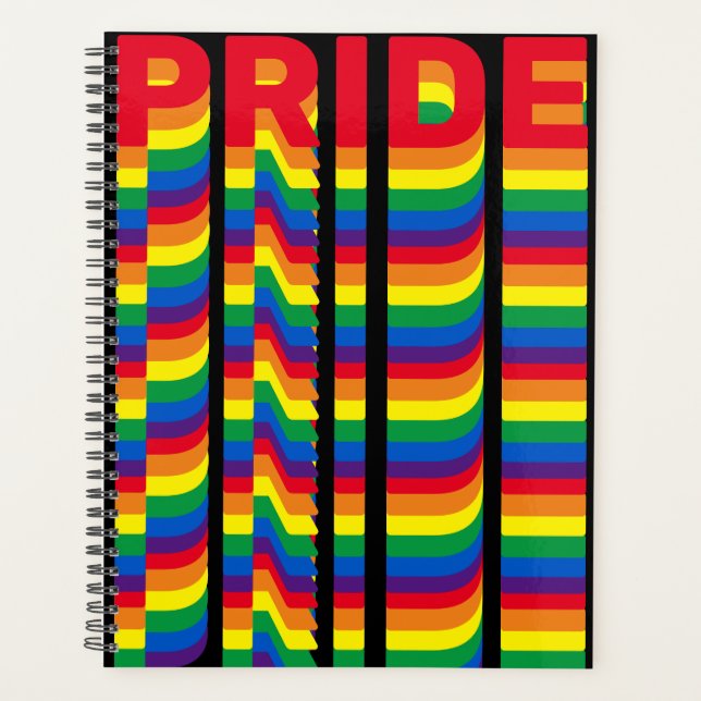 Pride rainbow retro moderne typografie schwarz planer (Vorderseite)