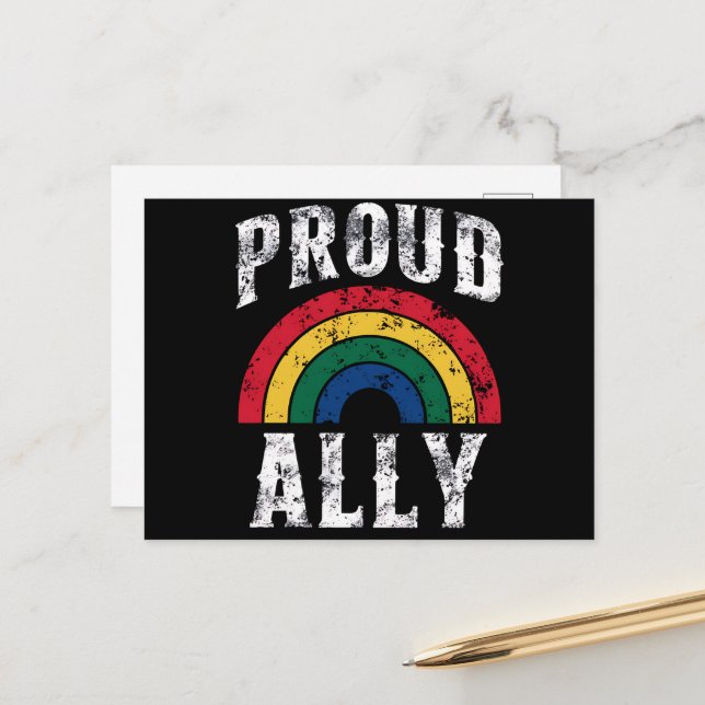 Pride Rainbow Stolz Ally Lesbian Pride Vintag Postkarte (Vorderseite/Rückseite Beispiel)