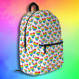 Pride Rainbow Striped Hearts White Bedruckter Rucksack