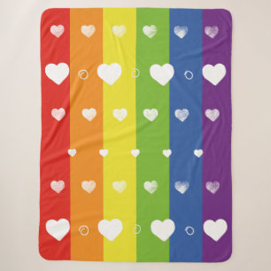 Pride Rainbow   Weiße Herzen   Sherpa Blanket Sherpadecke