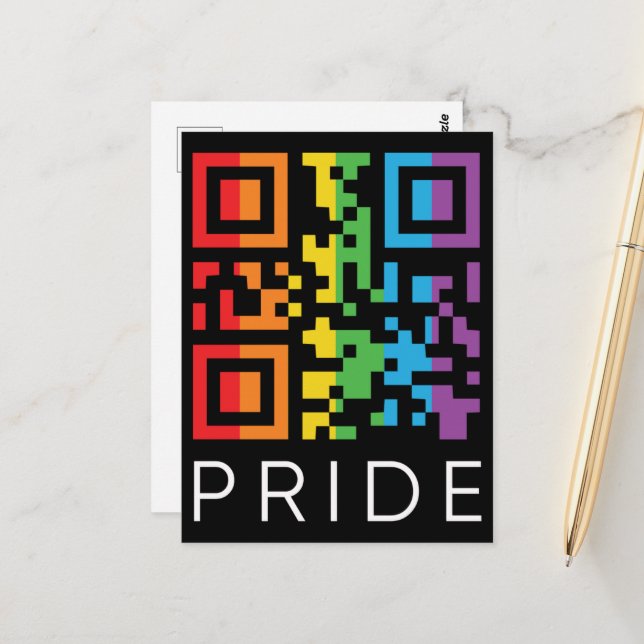 Pride Regenbogen QR Code LGBTQIA+ Postkarte (Vorderseite/Rückseite Beispiel)