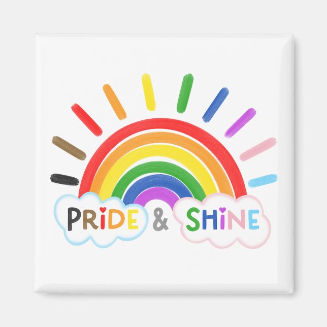 Pride & Shine LGBTQ+ Rainbow Sunrise Happy Magnet (Vorne)