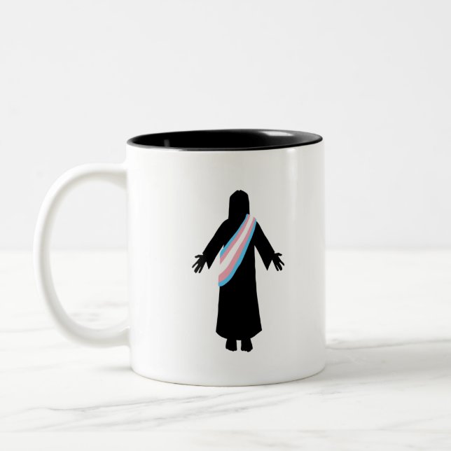 PrideJesus TransFlag Zweifarbige Tasse (Links)