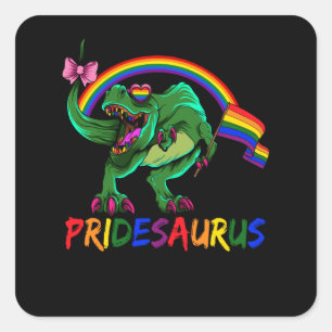 Pridesaurus Pride Gay T-Rex Dino Rainbow Quadratischer Aufkleber