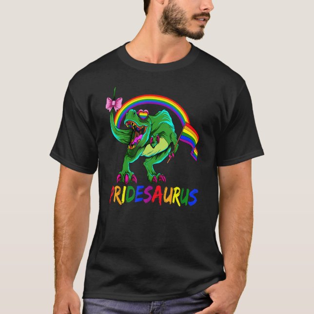 Pridesaurus T Rex LGBT Pride Gay Rainbow T Rex Din T-Shirt (Vorderseite)