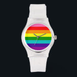 PrideWatch Armbanduhr<br><div class="desc">Die Uhr mit der original 8-farbigen Pride-Flagge. Hiermit setzt du ein Zeichen für Akzeptanz und Toleranz aller Menschen.</div>