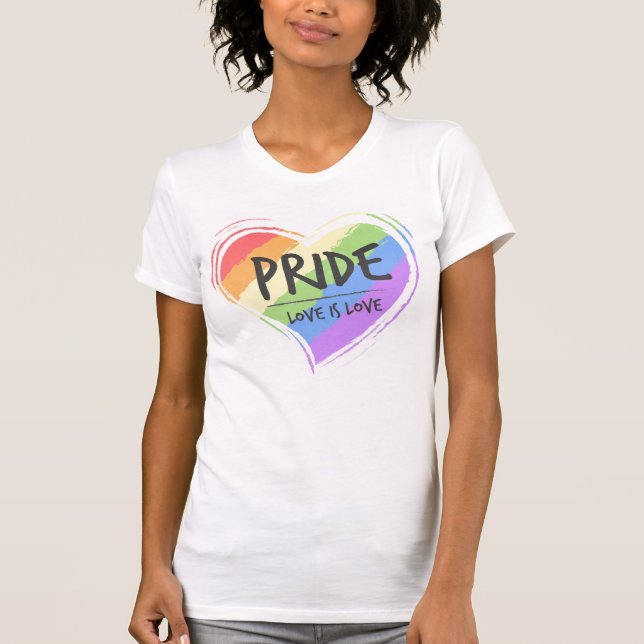 Priese Liebe ist Liebe Regenbogen Herz T-Shirt (Vorderseite)