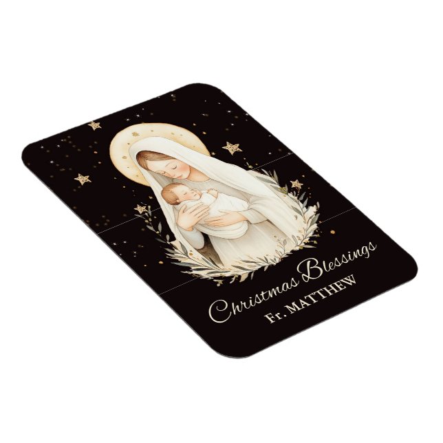 Priest Christmas Blessings Madonna Child Black Magnet (Rechte Seite)