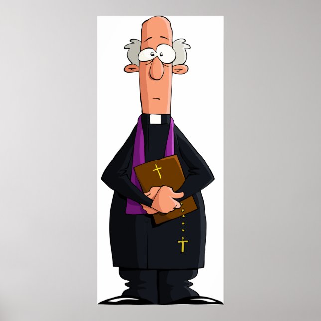 Priest Holding Bibel IFunny Clergy Charakter Poster (Vorne)