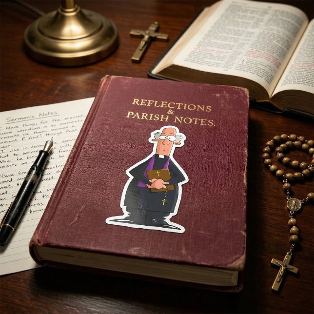 Priest Holding Bibel IFunny Clergy Charakter Quadratischer Aufkleber (Von Creator hochgeladen)