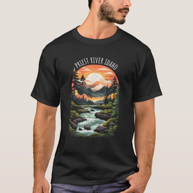 Priest River Idaho USA Landschaftlich Mountain Riv T-Shirt (Vorderseite)