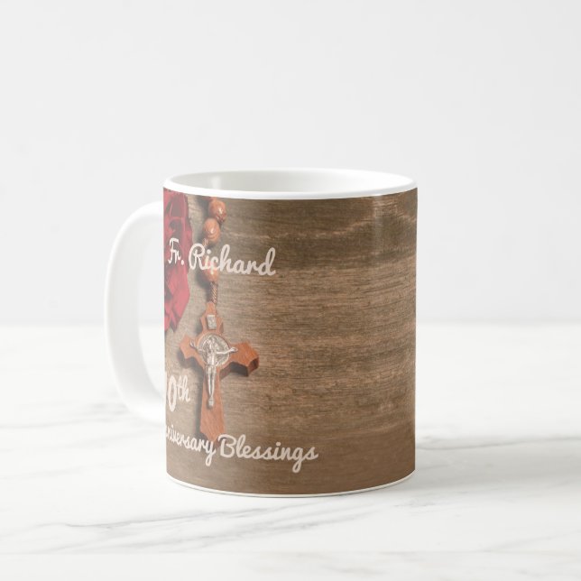 Priester 10. Ordination Jubiläum Rose und Rosary Kaffeetasse (Vorderseite Links)