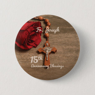 Priester 15. Ordination Jubiläum Rose und Rosary Button