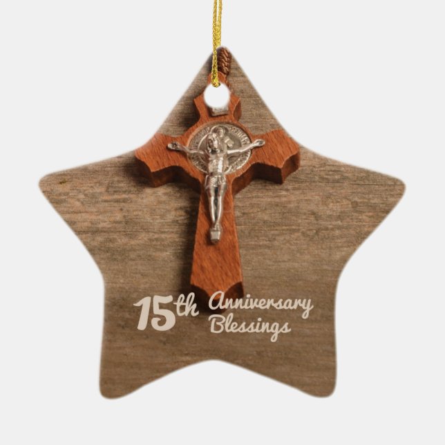 Priester 15. Ordination Jubiläum Rose und Rosary Keramik Ornament (Vorne)