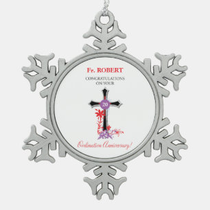 Priester 20. Ordination Jubiläum Schwarzes Kreuz Schneeflocken Zinn-Ornament