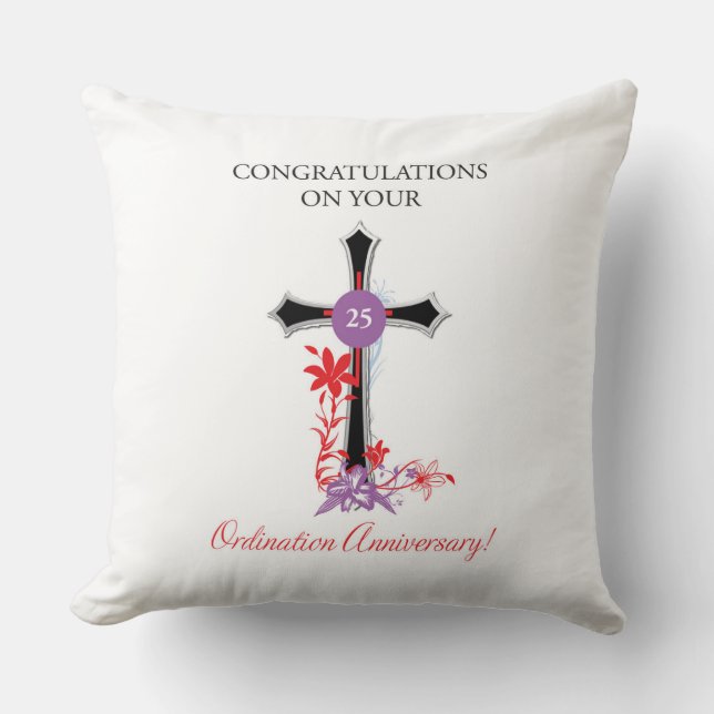 Priester 25. Ordination Jahrestag Schwarzes Kreuz Kissen (Vorderseite)